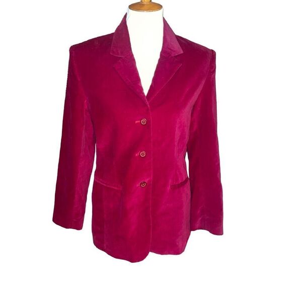 Jessica Holbrook Vintage Women 90s Collared Button Down Red Velvet Blazer Size 6 - Picture 2 of 8